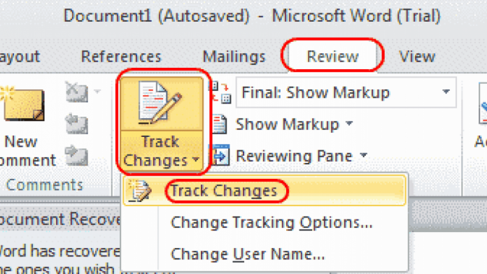 track changes in word